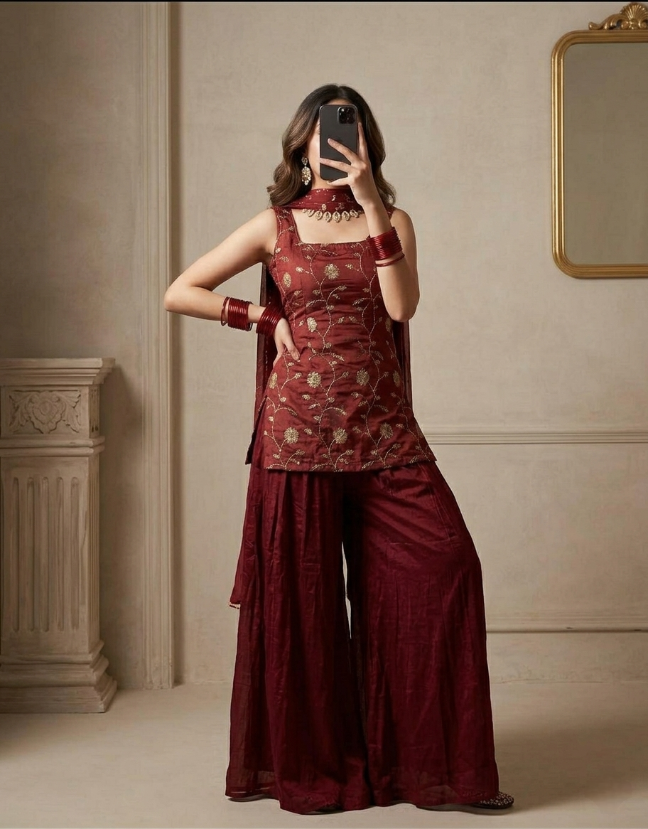 AMODINI Deep Red Kurti Set