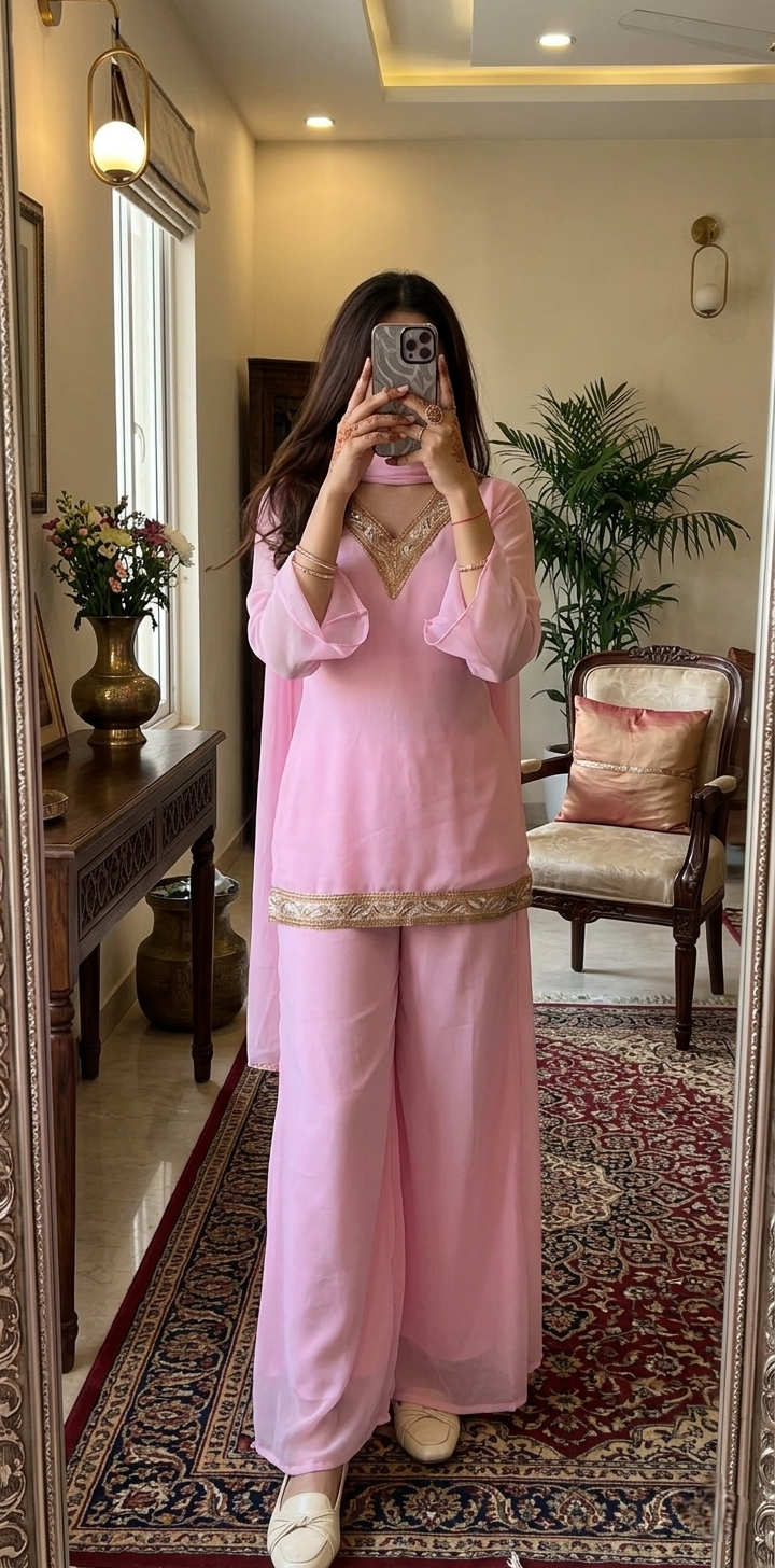 HEER Tissue Georgette Kurti Pant Set