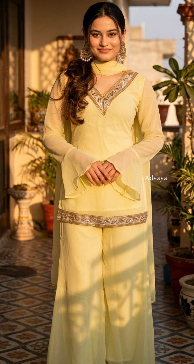 HEER Tissue Georgette Kurti Pant Set