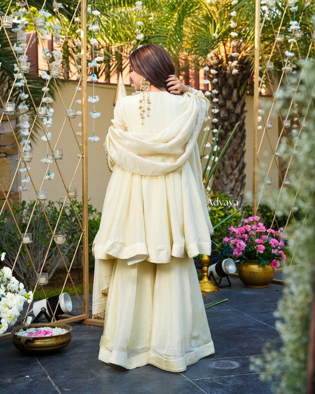 ANVAYA Ivory Mirror Work Sharara Set